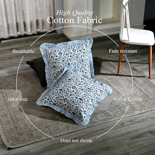 CPC Ocean Vine Hand Block Print 100% Cotton Ruffle Throw Pillow Cover 18x18 inch - Image 5