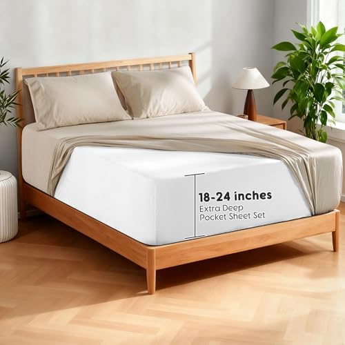 SONORO KATE 100% French Linen King Size Sheets Set, Extra Deep Pocket - Image 6