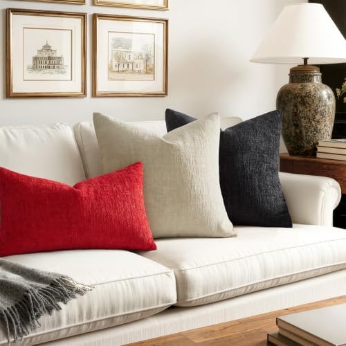 MIULEE Christmas Couch Pillow Covers Textured Chenille 12x20 Red - Image 5