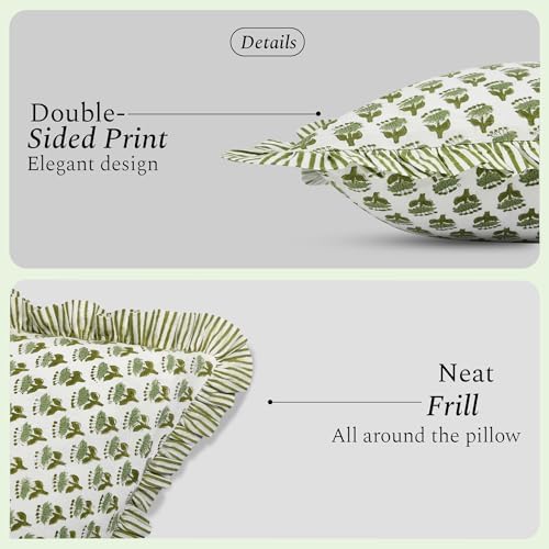CPC Block Print Ruffle Throw Pillow Cover Emerald Green 18"x18" - Image 2