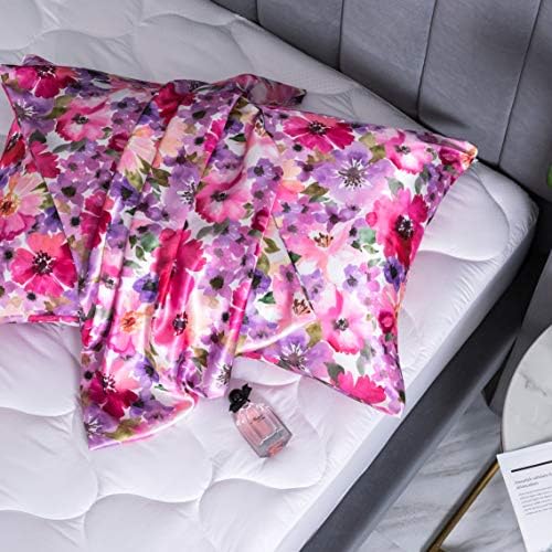 Floral Printed Satin Pillowcase, Standard Cooling Pillow Case Set of 2 - Image 6