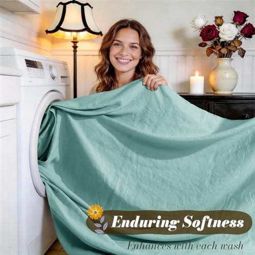 SONORO KATE 100% French Linen Queen Size Sheets Set, Natural Flax Bedding - Image 5