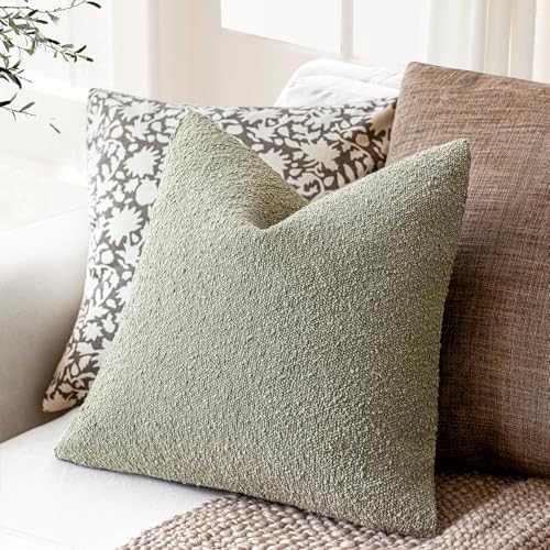 Foindtower Decorative Textured Boucle Throw Pillow Covers 20x20 Dusty Green - Image 5