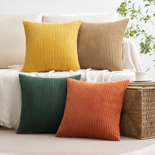 MIULEE Fall Corduroy Decorative Throw Pillow Covers Green-Rust 20x20 - Image 2