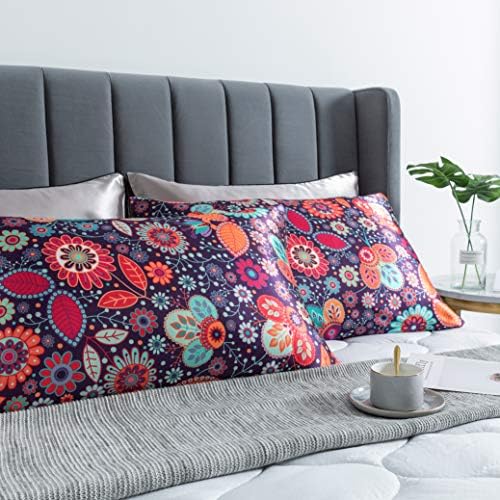 Floral Printed Satin Pillowcase, Standard Cooling Pillow Case Set of 2 - Image 7