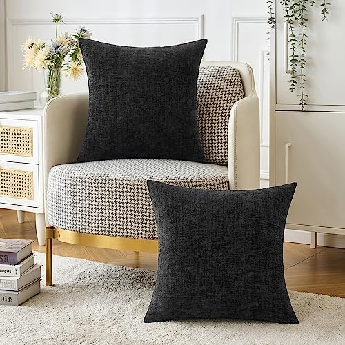 MIULEE Soft Chenille Throw Pillow Covers Black 16x16 Inch Pack of 2 - Image 5