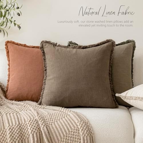 Foindtower Boho Linen Fringe Lumbar Throw Pillow Covers 12×20 Light Brown - Image 5