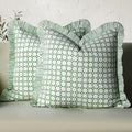 CPC Kelly Green Hand Block Print 100% Cotton Ruffle Throw Pillow Cover 24x24 by COTTONPRINTCLUB