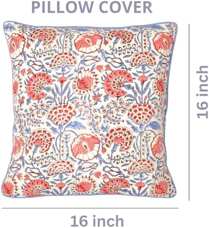 Ridhi Block Print Flamingo Pink Pillow Cover 16" x 16" Decorative Couch Pillows - Image 4