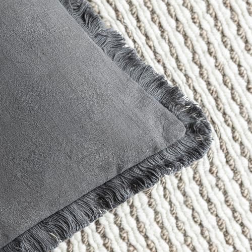 Foindtower Decorative Linen Fringe Lumbar Throw Pillow Covers 12×20 Gray - Image 3