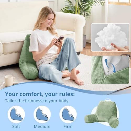 Sasttie Reading Pillow for Bed, Back Pillow for Sitting Up, Sage Green - Image 3