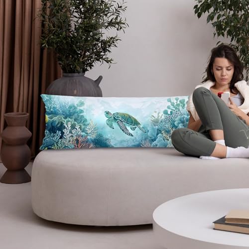 Coastal Beach Ocean Turtle 20x54 Body Pillow Cover, Ocean Beach Themed Room - Image 4
