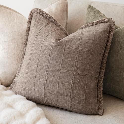 Foindtower Set of 2 Decorative Linen Check Fringe Throw Pillow Covers Farmhouse - Image 5
