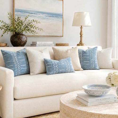 BlissBlush Coastal Blue Decorative Throw Pillow Covers 20x20 Set of 2, Soft - Image 5