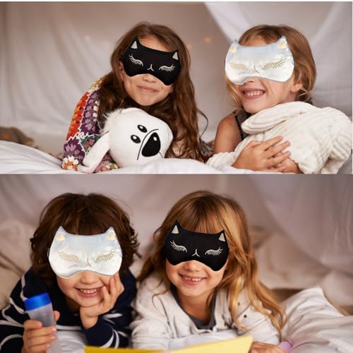 Cute Cat Sleep Mask for Kids, 4 Pack Silk Sleeping Eye Cover Adjustable Mask - Image 5