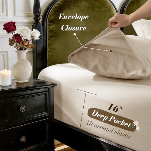 SONORO KATE 100% French Linen Cal King Size Sheets Set, Natural Flax Bedding - Image 6