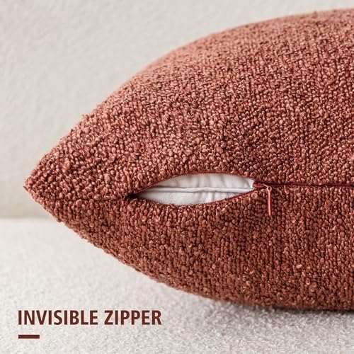 Foindtower Decorative Textured Boucle Throw Pillow Covers 26x26 Orange Red - Image 2