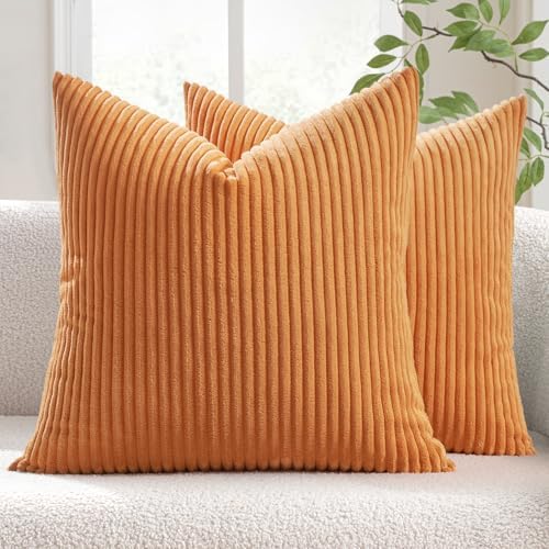 MIULEE Fall Soft Corduroy Throw Pillow Covers Set of 2 20x20 Burnt Orange - Image 6