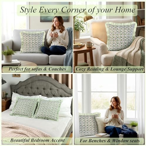 Ridhi Bloom Bubbles Block Print Ruffle Pillow Covers 20x20 Inch Set of 2 - Image 5
