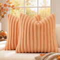 decorUhome Fall Faux Fur Throw Pillow Covers 24x24 Set of 2 Light Orange by decorUhome