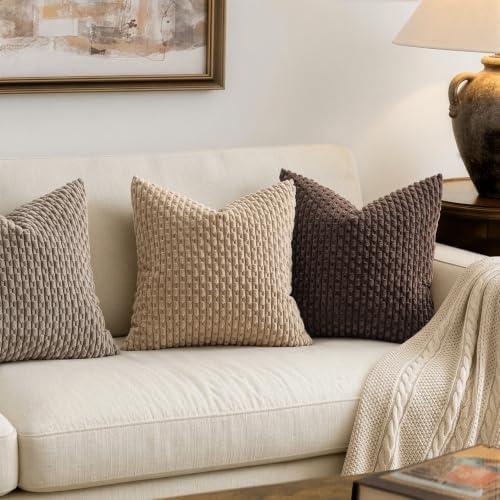 MIULEE Decorative Throw Pillow Covers 16x16 Neutral Tan Textured Corduroy - Image 2