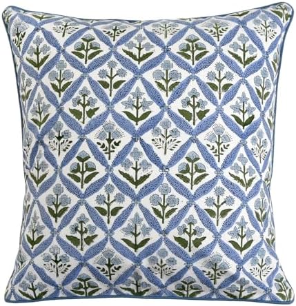 Ridhi Block Print Light Steel Blue Pillow Cover 24" x 24" Decorative Couch - Image 6