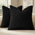 decorUhome Sherpa Decorative Throw Pillow Covers 24x24 Set of 2 Black by decorUhome