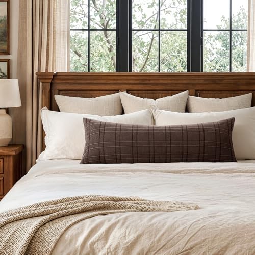 MIULEE Long Lumbar Throw Pillow Cover 14x36 Soft Linen Check Decorative - Image 3
