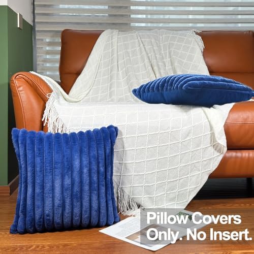 COTEY 18x18 Decorative Faux Fur Throw Pillow Covers Set of 2- Blue - Image 2