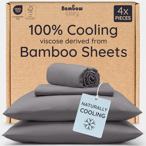 Bambaw King Sheets Set 4pcs, 100% Viscose Derived from Bamboo Sheets, King Size by Bambaw