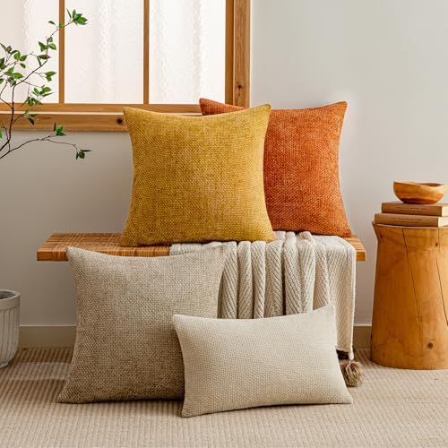 a moment Light Brown Chenille Throw Pillow Covers 20x20 Inch Pack of 2 Modern - Image 6