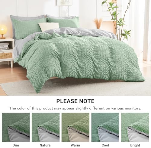 HYMOKEGE Sage Green/Light Grey Full Size Comforter Sets Seersucker 7 Pieces - Image 5