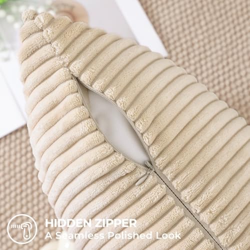 Mecatny Corduroy Fall Decorative Throw Pillow Covers 12x20 Set of 2 Beige - Image 4