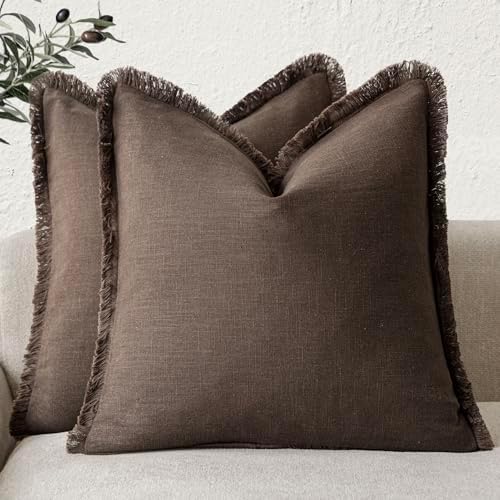 Foindtower Decorative Linen Fringe Throw Pillow Covers 22×22 Reddish Brown by Foindtower