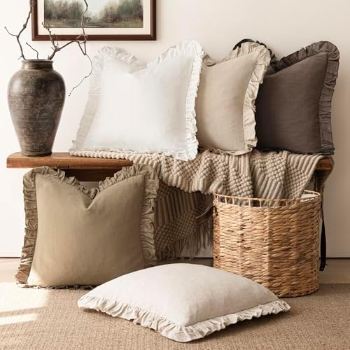 Foindtower Set of 2 Decorative Soild Fringe Ruffle Throw Pillow Covers Soft - Image 7
