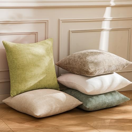 a moment Yellow-Green Chenille Throw Pillow Covers 24x24 Inch Pack of 2 Modern - Image 3