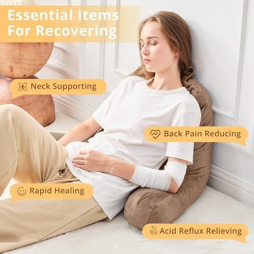 Sasttie Reading Pillow for Bed, Back Pillow for Sitting Up, Light Brown - Image 6