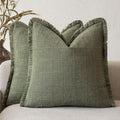 Foindtower Set of 2 Decorative Linen Check Fringe Throw Pillow Covers Farmhouse by Foindtower
