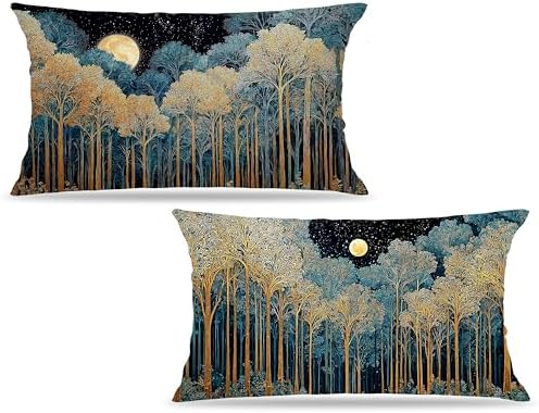 Rustic William Morris Inspired Forest Green Moon Decor Pillow Covers 12x20 Set by Unknown