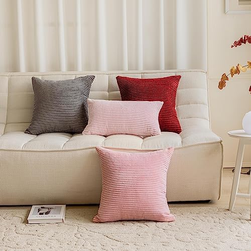 Home Brilliant Pillow Covers 20x20 Decorative Soft Velvet Corduroy Striped - Image 6