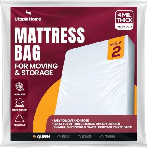 Pack of 2 Queen Mattress Bag for Moving, Storage & Disposal, 4 Mil Thick by UTOPIAHOME