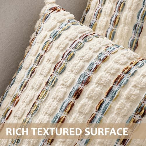 ANRODUO Boho Chenille Decorative Pillow Covers 20x20 Set of 2 Brown White - Image 4