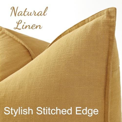 decorUhome Fall Mustard Yellow Linen Throw Pillow Covers 18x18 Set of 2 - Image 2