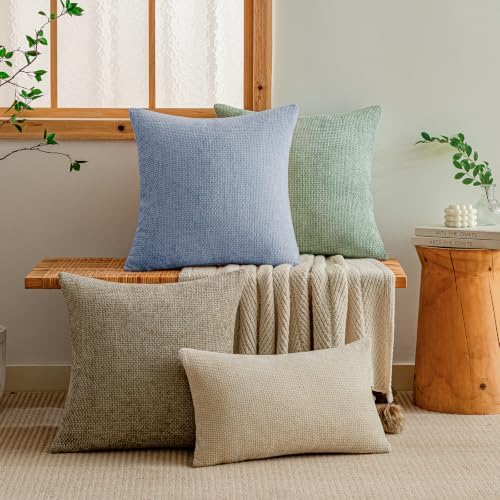 a moment Light Blue Chenille Throw Pillow Covers 16x16 Inch Pack of 2 Modern - Image 6