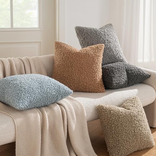 MIULEE Decorative Faux Fur Pillow Covers Sherpa 20x20 Dark Gray - Image 3