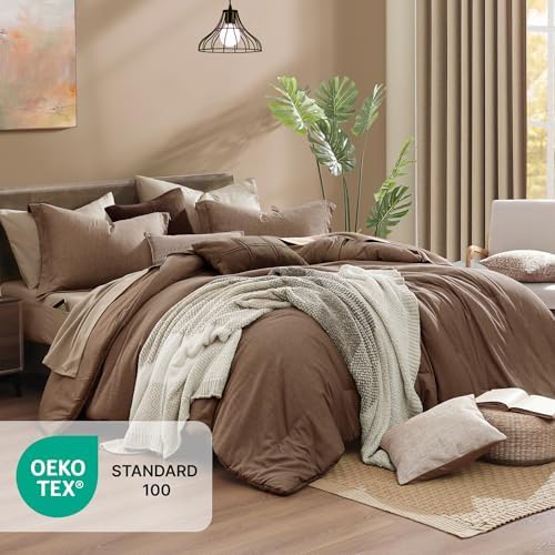 Monbix Queen Comforter Set 7 Pieces Brown Cationic Dyeing Bed in a Bag - Image 4