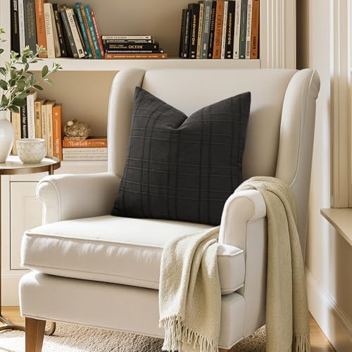 MIULEE Linen Plaid Pillow Covers Decorative 20x20 Black - Image 5