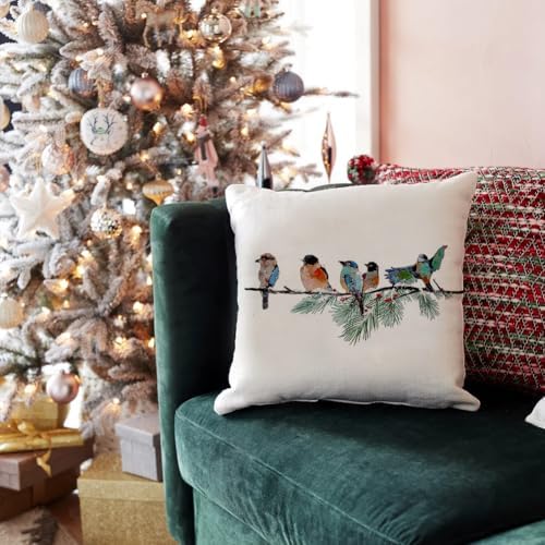 RABUSOFA Christmas Pillow Covers 18x18 Inch Birds Christmas Decorations - Image 2
