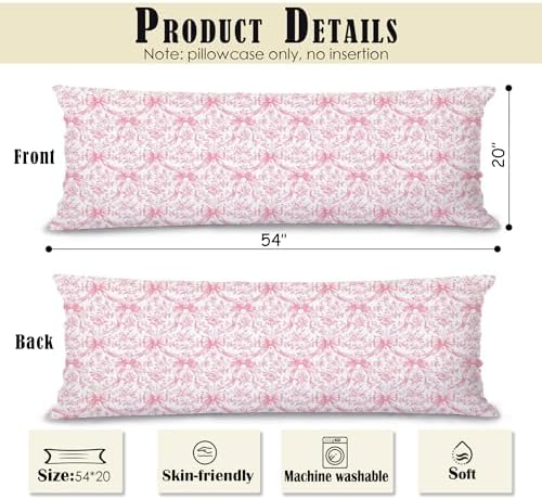 Chinoiserie Pink and White 20x54 Body Pillow Cover, Grandmillennial Home Decor - Image 2