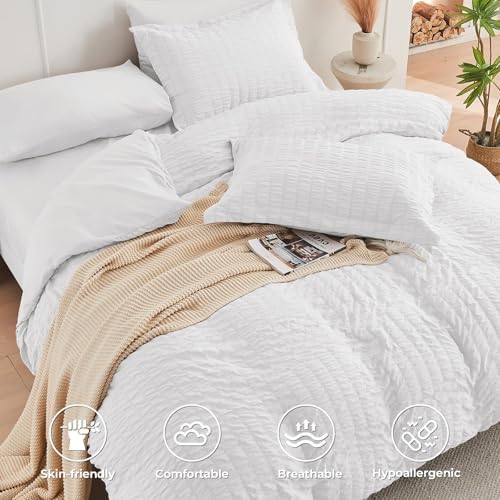 HYMOKEGE White Queen Comforter Set Seersucker 7 Pieces, All Season Luxury Bed - Image 3
